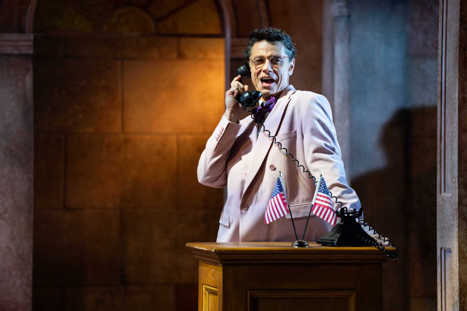 Leon Ockenden in Our Man in Havana at Theatre Royal Windsor.