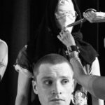 Black-and-white promotional image showing four performers in a tense, surreal tableau for When You Are a Tick at The Hope Theatre.